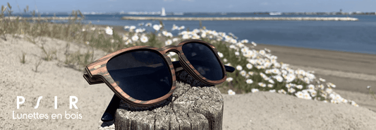 lunettes en bois au bord de la mer plage